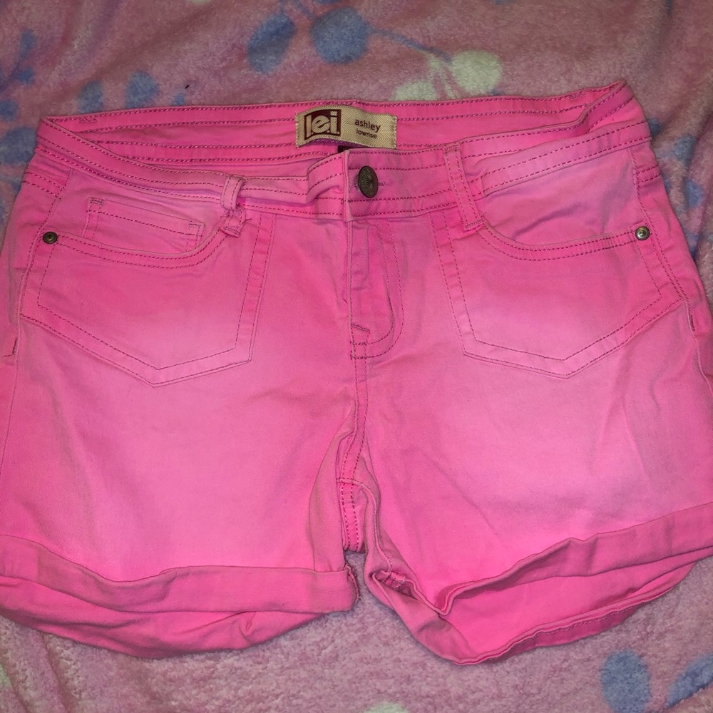 pink denim shorts